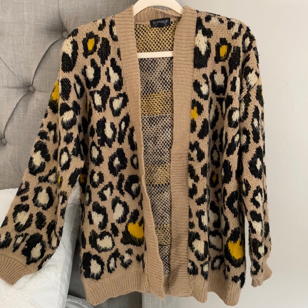 Top shop women’s cheetah print sweater cardigan